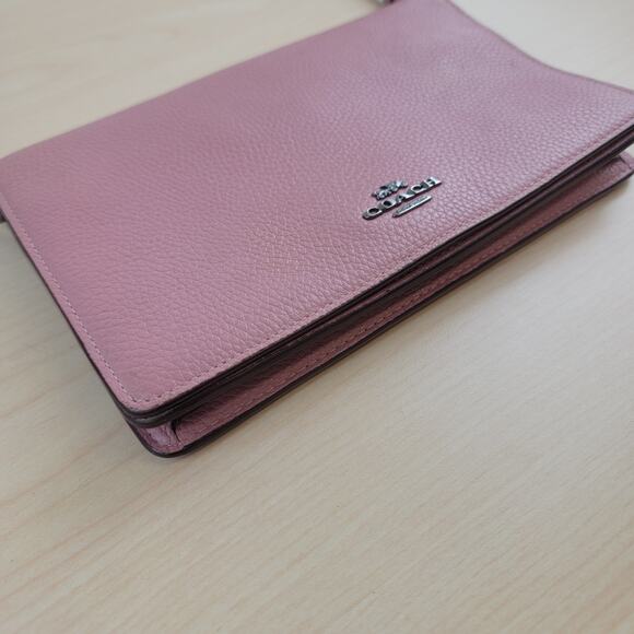 Coach Pink Rose Pebbled Leather Flap Snap Crossbody Wallet - Picture 3 of 11